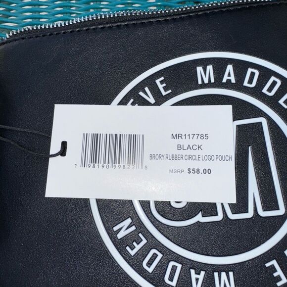 Steve Madden Black Round Logo Zip Clutch - Picture 4 of 9